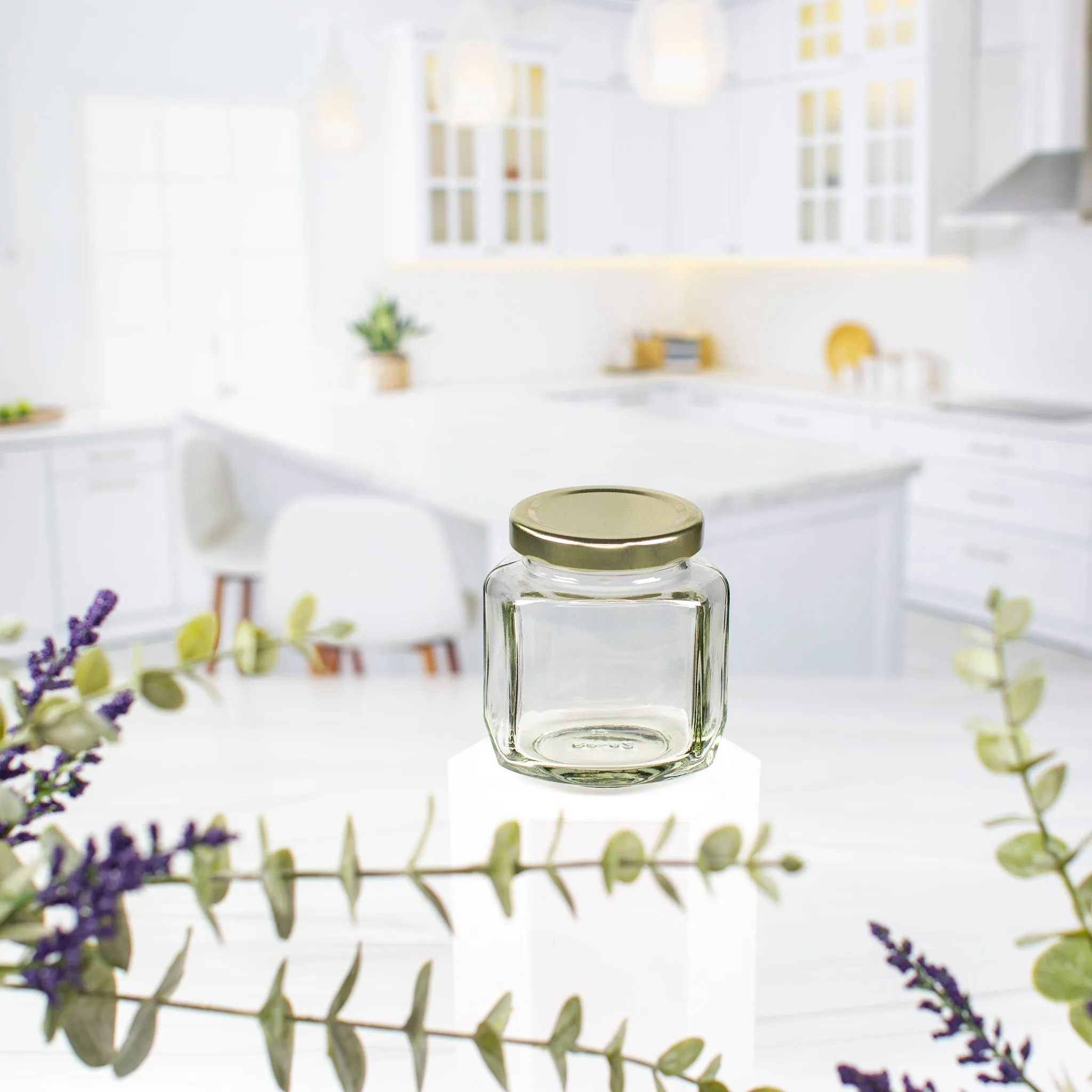 190 ml Oval Hexagon Glass Jar with 58mm Neck