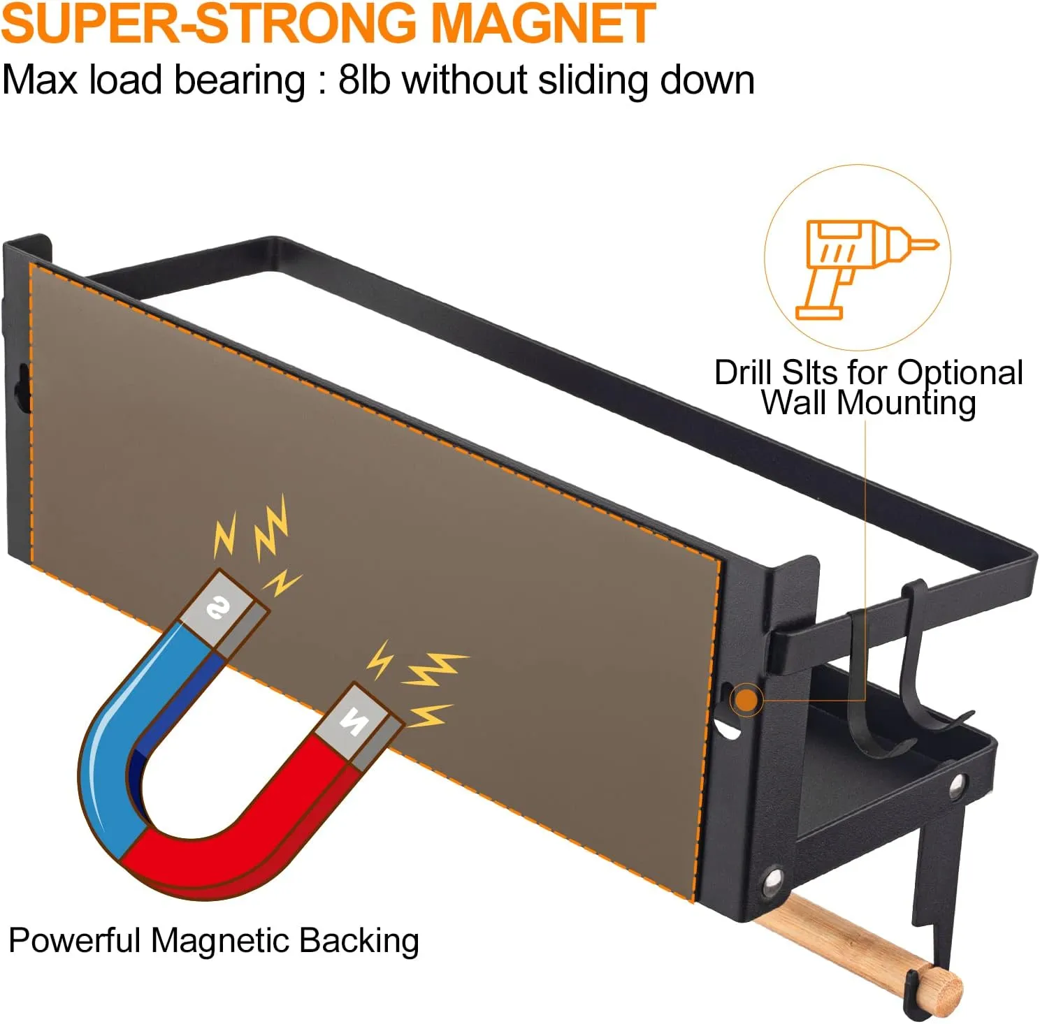 2 in 1 Magnetic Spice Rack with Hooks