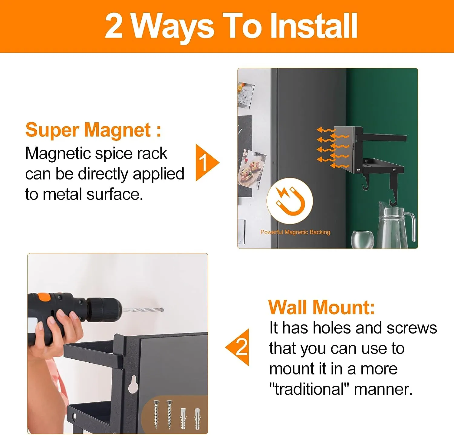 2 in 1 Magnetic Spice Rack with Hooks
