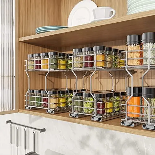 2-Tier Spice Rack Pull Out Drawers For Kitchen Cabinets