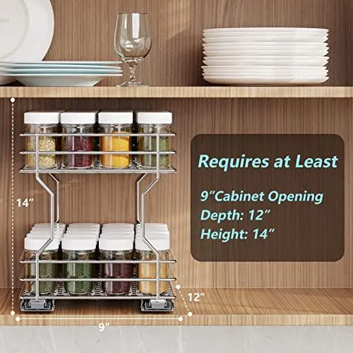 2-Tier Spice Rack Pull Out Drawers For Kitchen Cabinets
