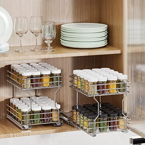 2-Tier Spice Rack Pull Out Drawers For Kitchen Cabinets