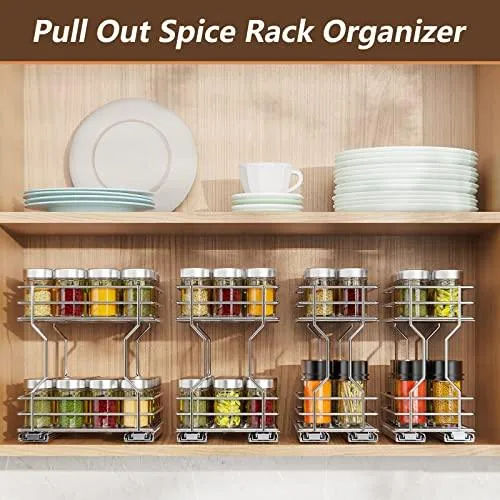 2-Tier Spice Rack Pull Out Drawers For Kitchen Cabinets