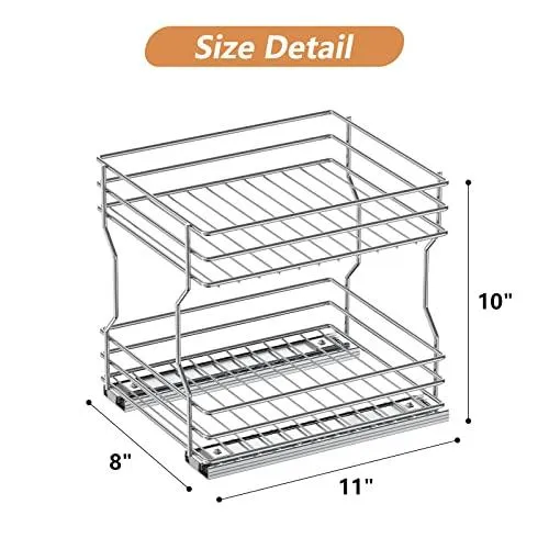 2-Tier Spice Rack Pull Out Drawers For Kitchen Cabinets
