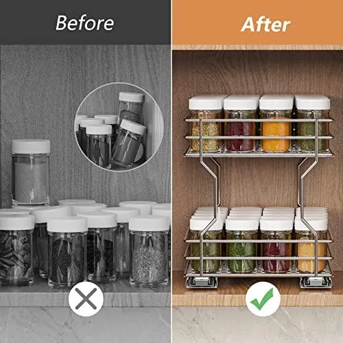 2-Tier Spice Rack Pull Out Drawers For Kitchen Cabinets