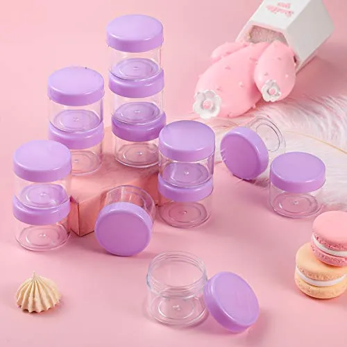 20 Pieces Round Pot Jars Plastic Cosmetic Containers Set with Lid for Liquid Creams Sample, 20 ml/ 0.7 oz (Purple Lid)