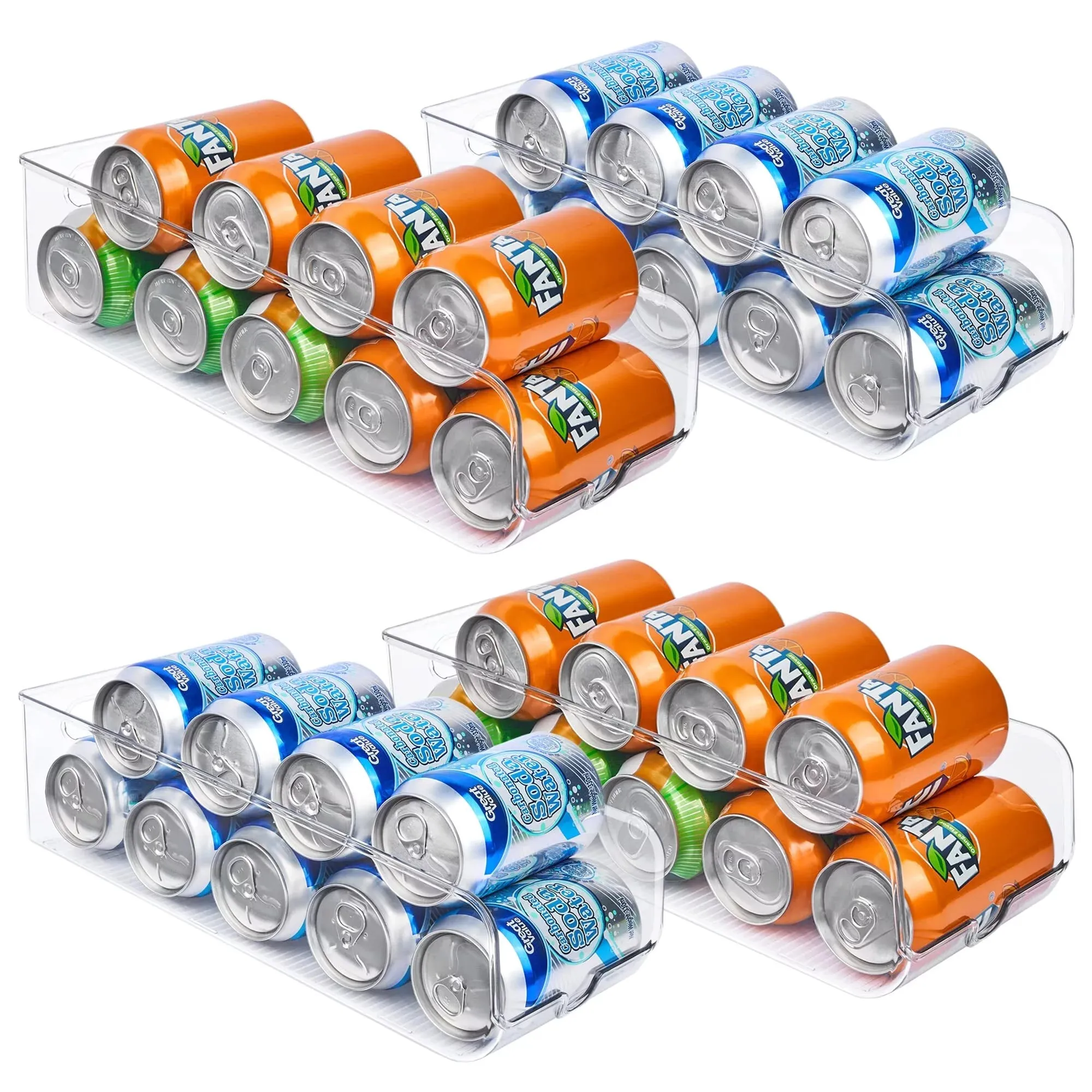 4 Pack Soda Can Organizer,  Drink Can Holder for Refrigerator, Pantry, Fridge Can Dispenser, Clear