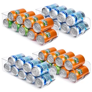 4 Pack Soda Can Organizer,  Drink Can Holder for Refrigerator, Pantry, Fridge Can Dispenser, Clear