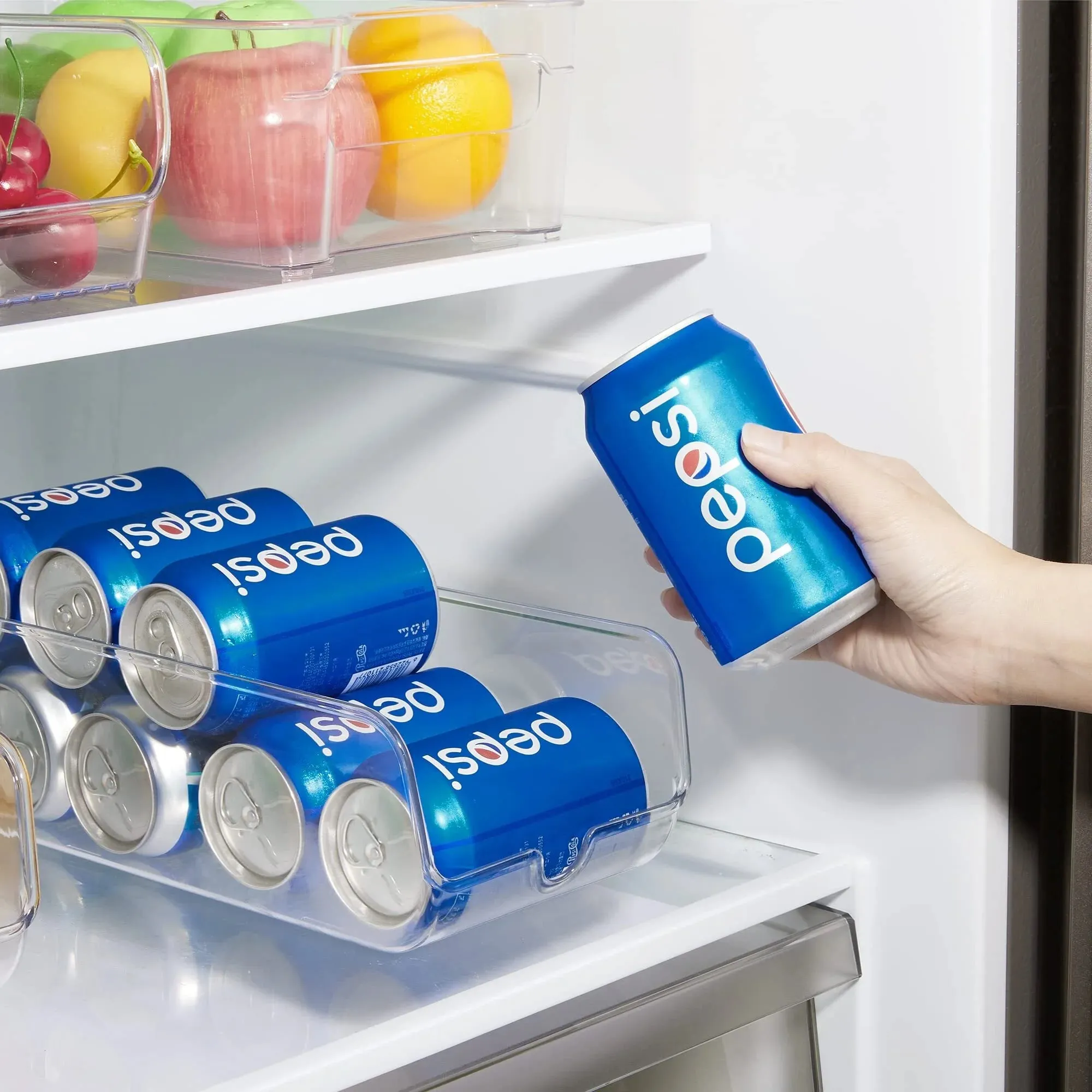 4 Pack Soda Can Organizer,  Drink Can Holder for Refrigerator, Pantry, Fridge Can Dispenser, Clear