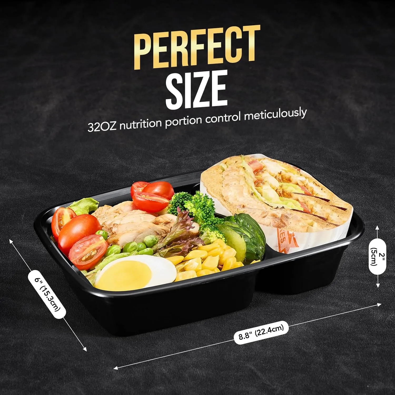 50 Pack 32OZ  2 Compartment Meal Prep Container Food Prep Containers With Lids
