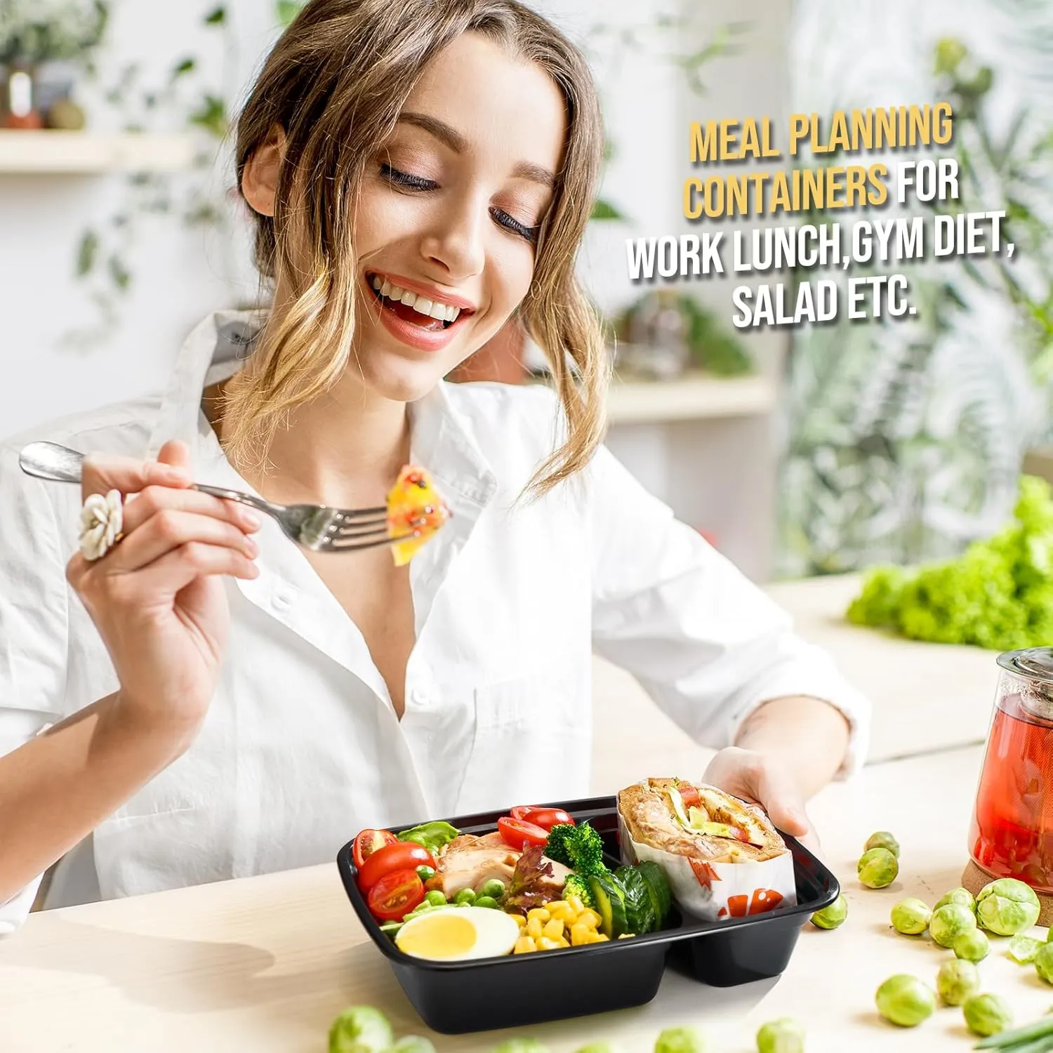 50 Pack 32OZ  2 Compartment Meal Prep Container Food Prep Containers With Lids