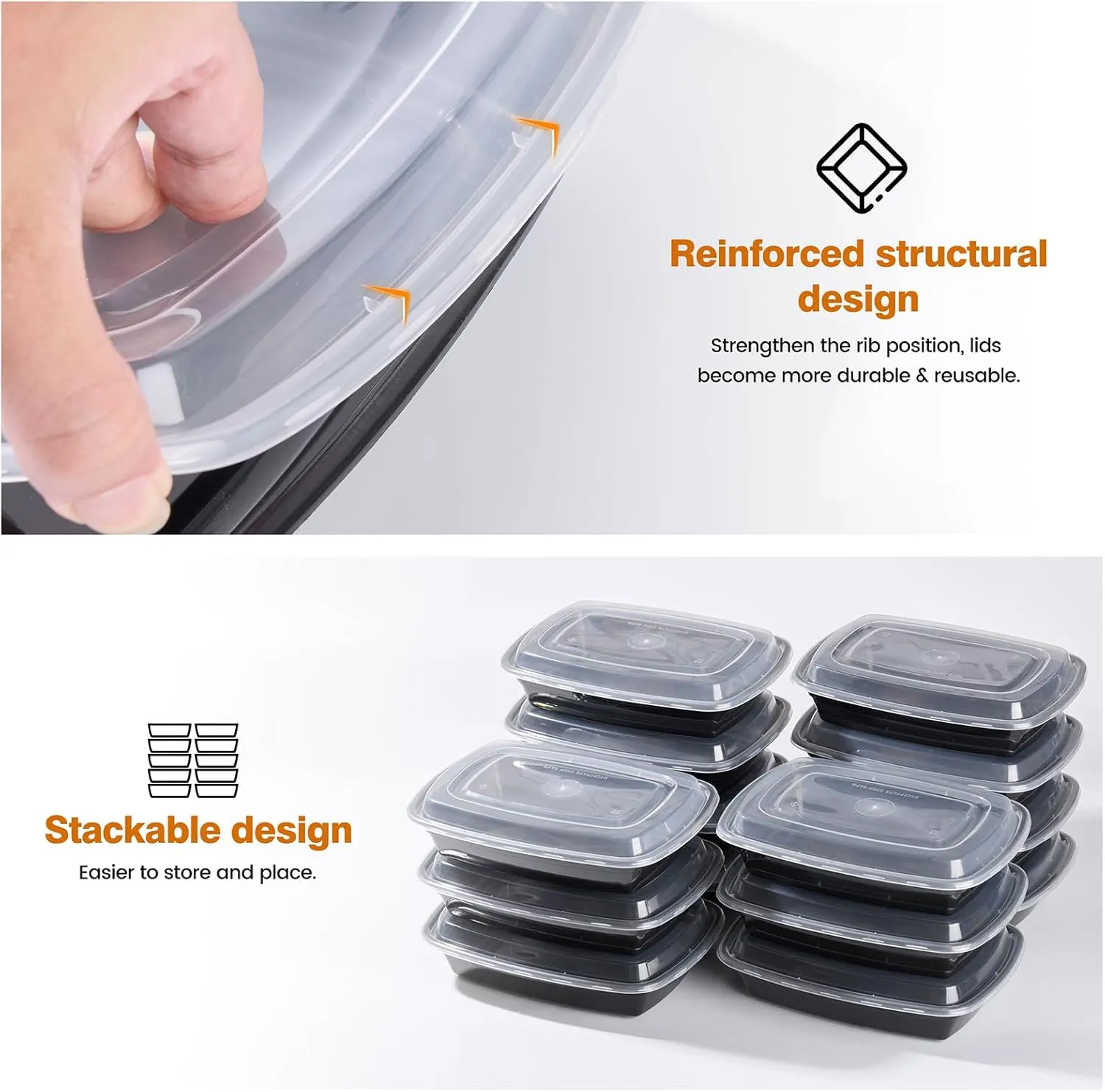 50 Pack 32OZ  Plastic Food Prep Storage Containers with Lids