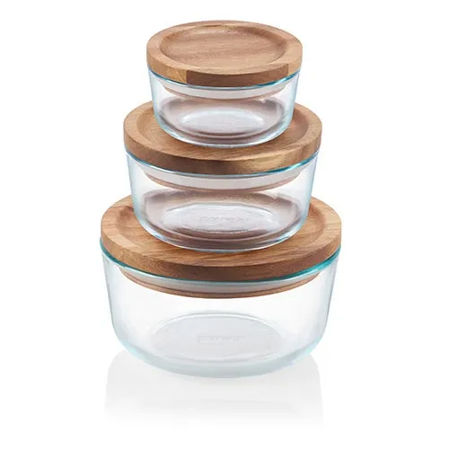 6pc Glass Storage Set w/ Wood Lids