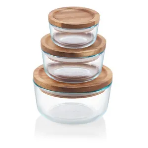 6pc Glass Storage Set w/ Wood Lids