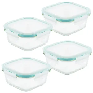 Airtight-Leakproof Borosilicate Glass 4-Piece 17-Oz. Square Container Set