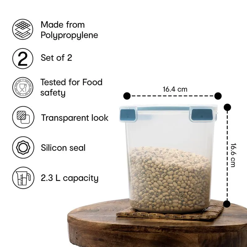 Anko 2.3 L BPA-free Leak-proof Airtight Plastic Storage Container/Jar With Lockable Lids-Set of 2|Storage Container/Pasta With Spill-proof Lid|Containers Ideal for Pasta, Nuts, Cookies & Cereals