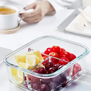 ARUZEN Glass Meal Prep Containers 3 Compartment with Lids, Glass Lunch Containers,Food Prep Lunch Box,Bento Box,BPA-Free, Microwave, Oven, Freezer, Dishwasher (1)