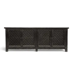 Black Rustic Timber Lattice Cabinet