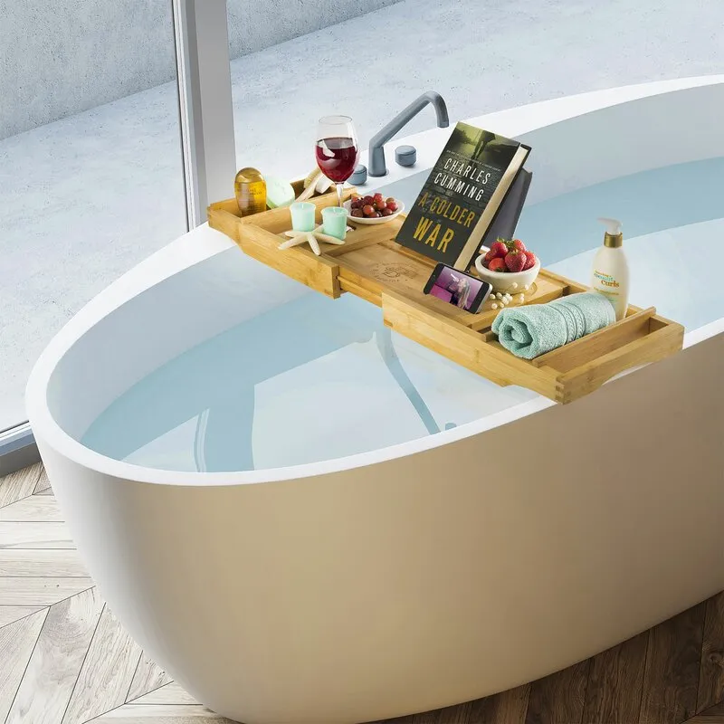 Coland Freestanding Adjustable Wood Bath Caddy