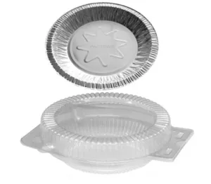 Handi-Foil 8" Extra-Deep Foil Pie Pan 1-3/16" Deep w/Clear Clamshell Container Combo 50/PK