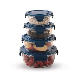 Heart Home Kitchen Containers | Air Tight Containers for Storage | Microwave & Freezer Safe Box | Kitchen Organizer with Lid | Round Contaniner | JINGDA015 | Set of 4 | Blue