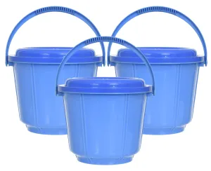 Heart Home Small Multiuses Plastic Kitchen & Pantry Storage Container/Bucket with Handle & Lid, 5 LTR.- Pack of 3 (Blue)-47HH01233