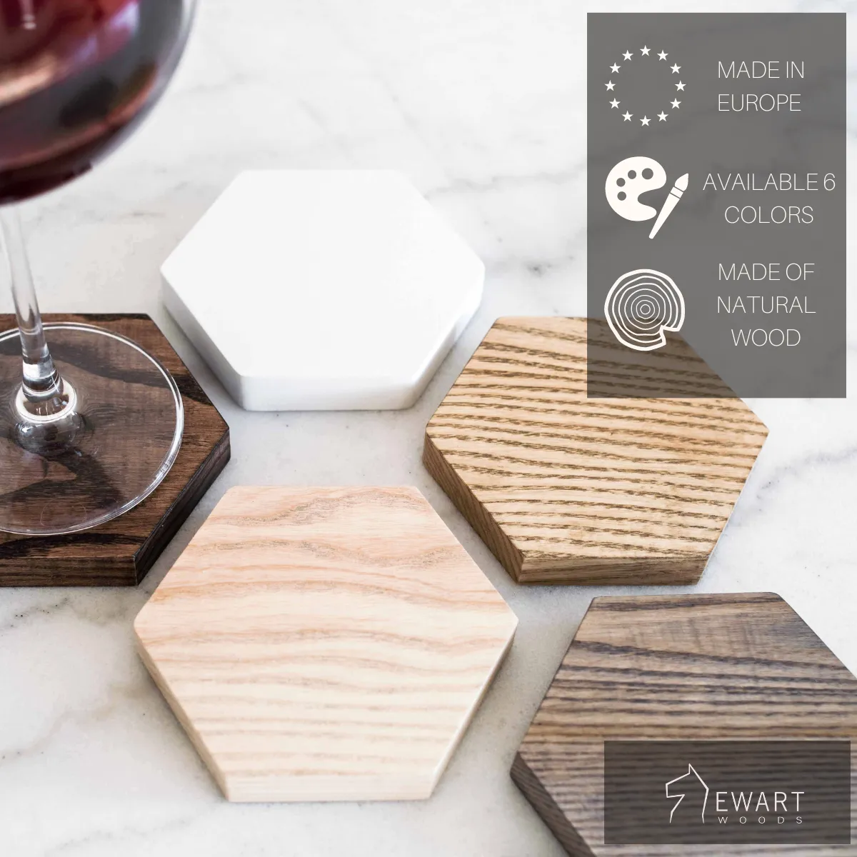 Hexagonal coasters for glass cups