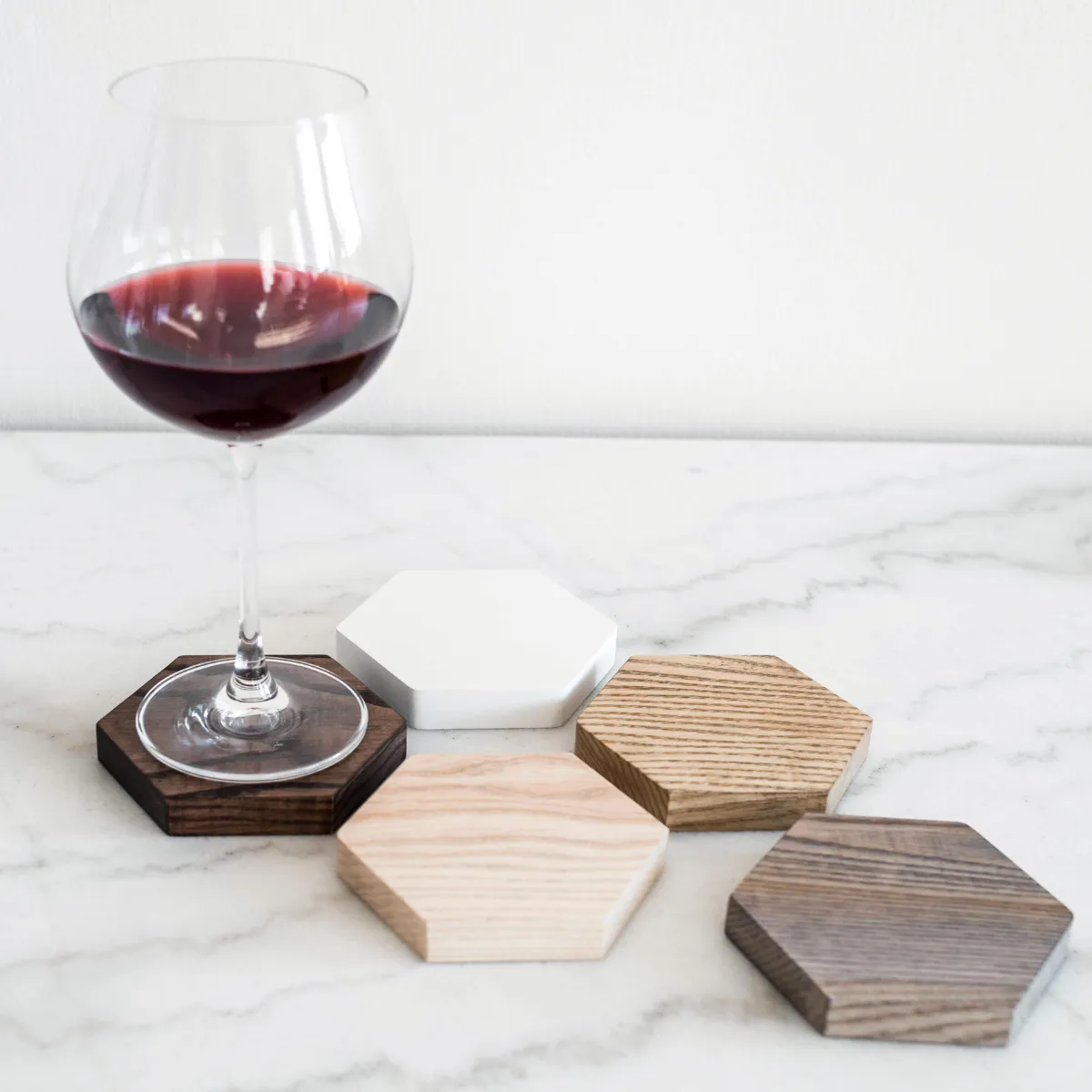 Hexagonal coasters for glass cups