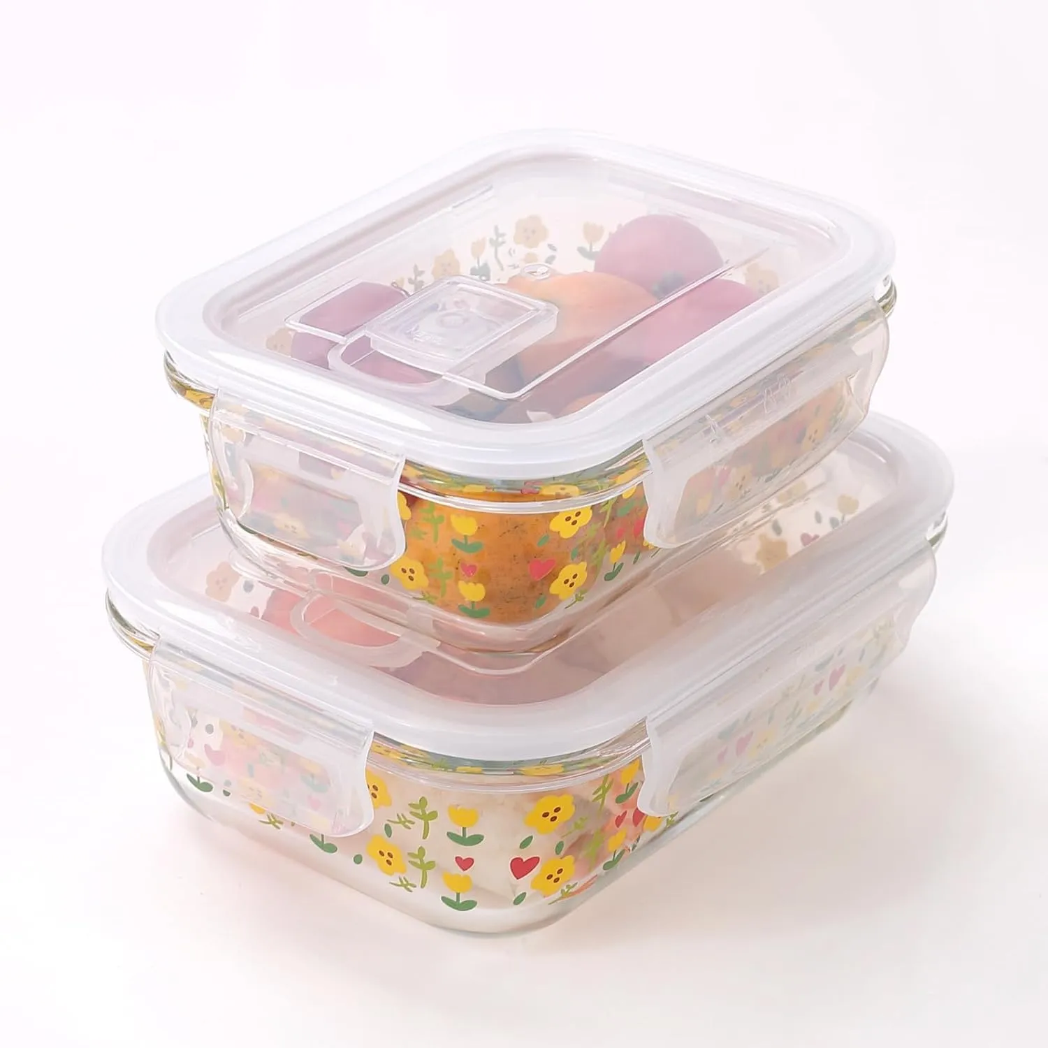 Homestic Borosilicate Printed Container With Lid (Rectangular) | JDA053-MUL | Transparent | Pack Of 2
