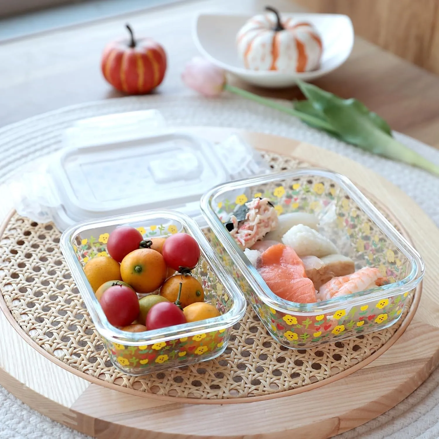 Homestic Borosilicate Printed Container With Lid (Rectangular) | JDA053-MUL | Transparent | Pack Of 2