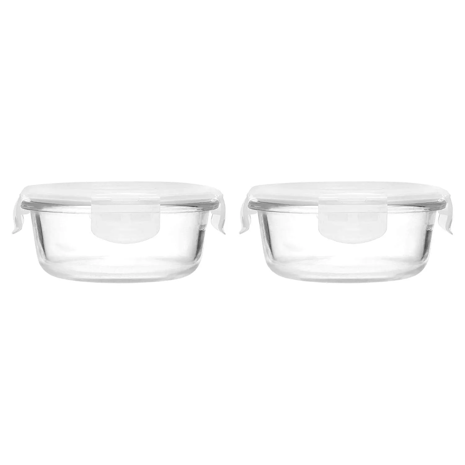HOMIES, Set of 2 Pieces, Round Glass Airtight Food Storage Containers/Lunch Box with Lid, Size: S: 930ml Each, Dimension: 185x88 mm, Clear