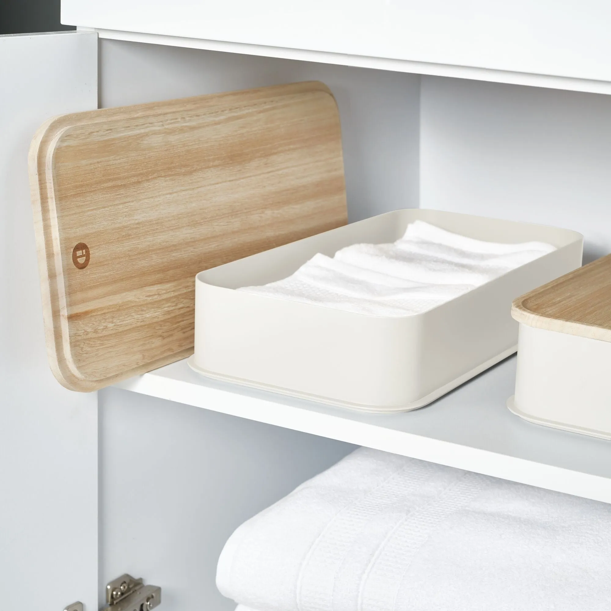 iDesign Eco BPA-Free Plastic Medium Lidded Storage Bin, Coconut/Wood