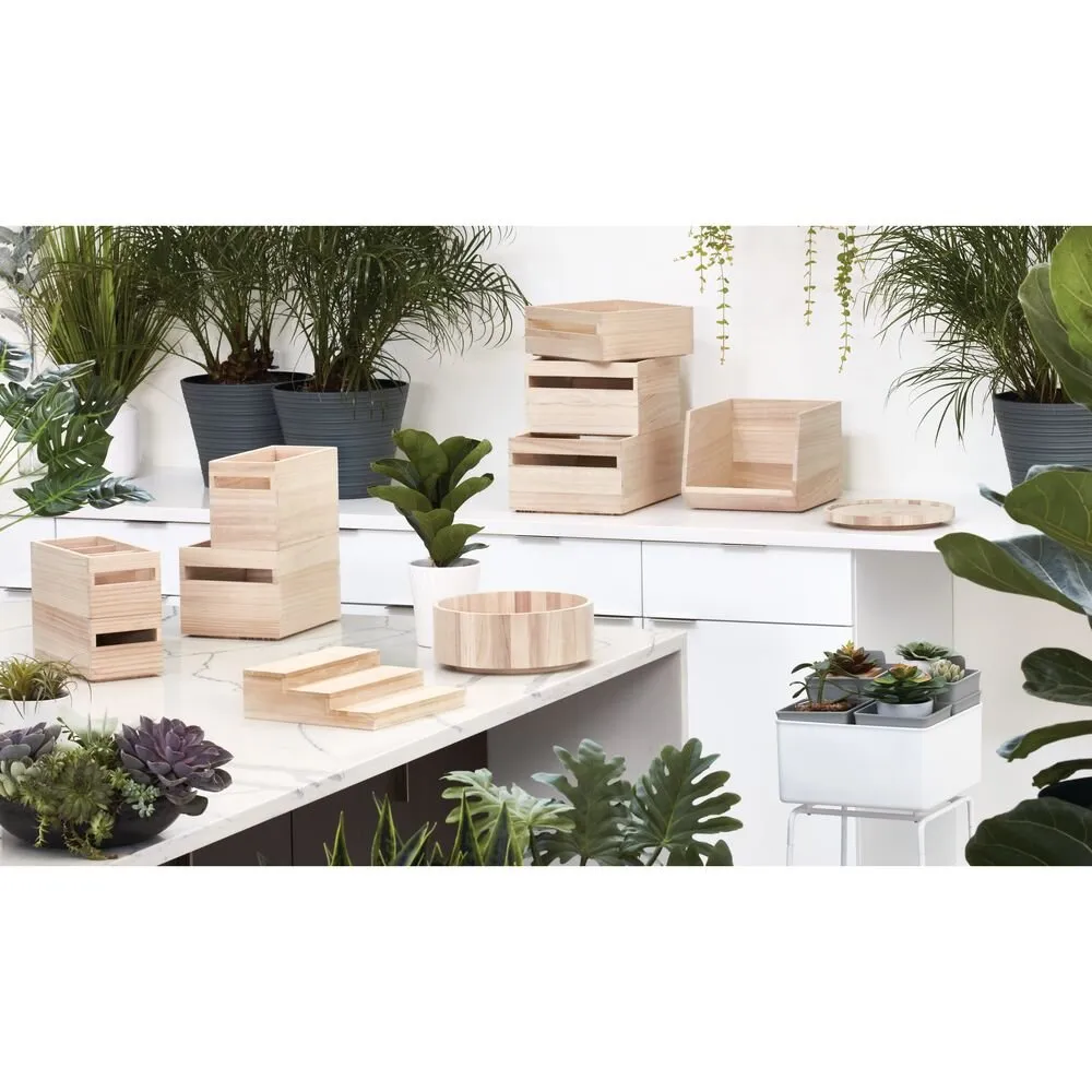iDesign EcoWood Natural Paulownia Wood Tall Turntable Organizer
