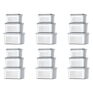 Kuber Industries 18 Pcs Food Containers | Storage Box for Fridge | Vegetable Fruit Boxes | Refrigerator Storage Box | Containers With Lid | Handheld Strainer Basket | HXP00740 | Transparent|Pack of 6