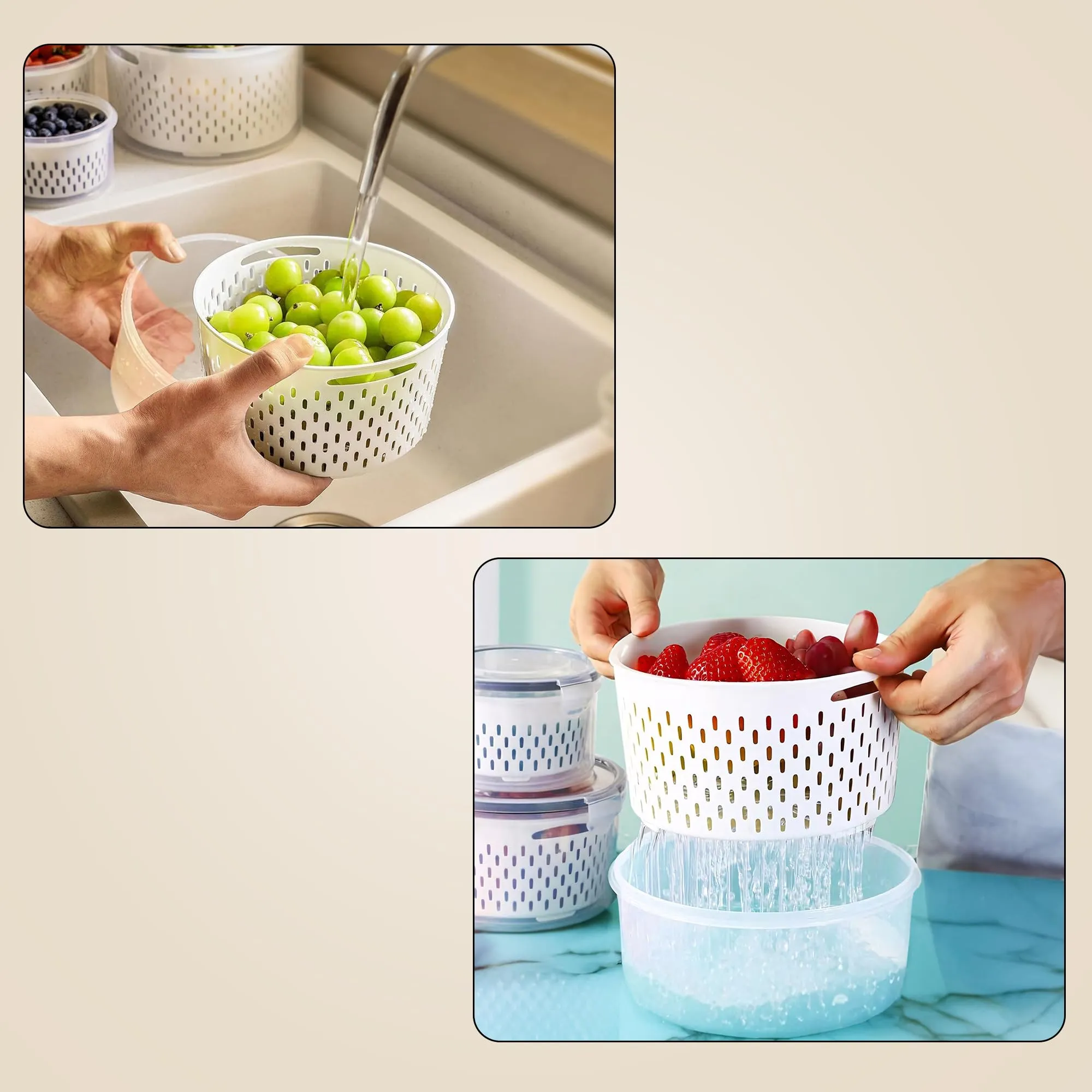 Kuber Industries 20 Pcs Food Containers | Round Storage Box for Fridge | Vegetable Fruit Strainer Basket | Refrigerator Storage Box | Containers With Airtight Lid | HXP00288 | Transparent | Pack of 4
