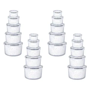 Kuber Industries 20 Pcs Food Containers | Round Storage Box for Fridge | Vegetable Fruit Strainer Basket | Refrigerator Storage Box | Containers With Airtight Lid | HXP00288 | Transparent | Pack of 4