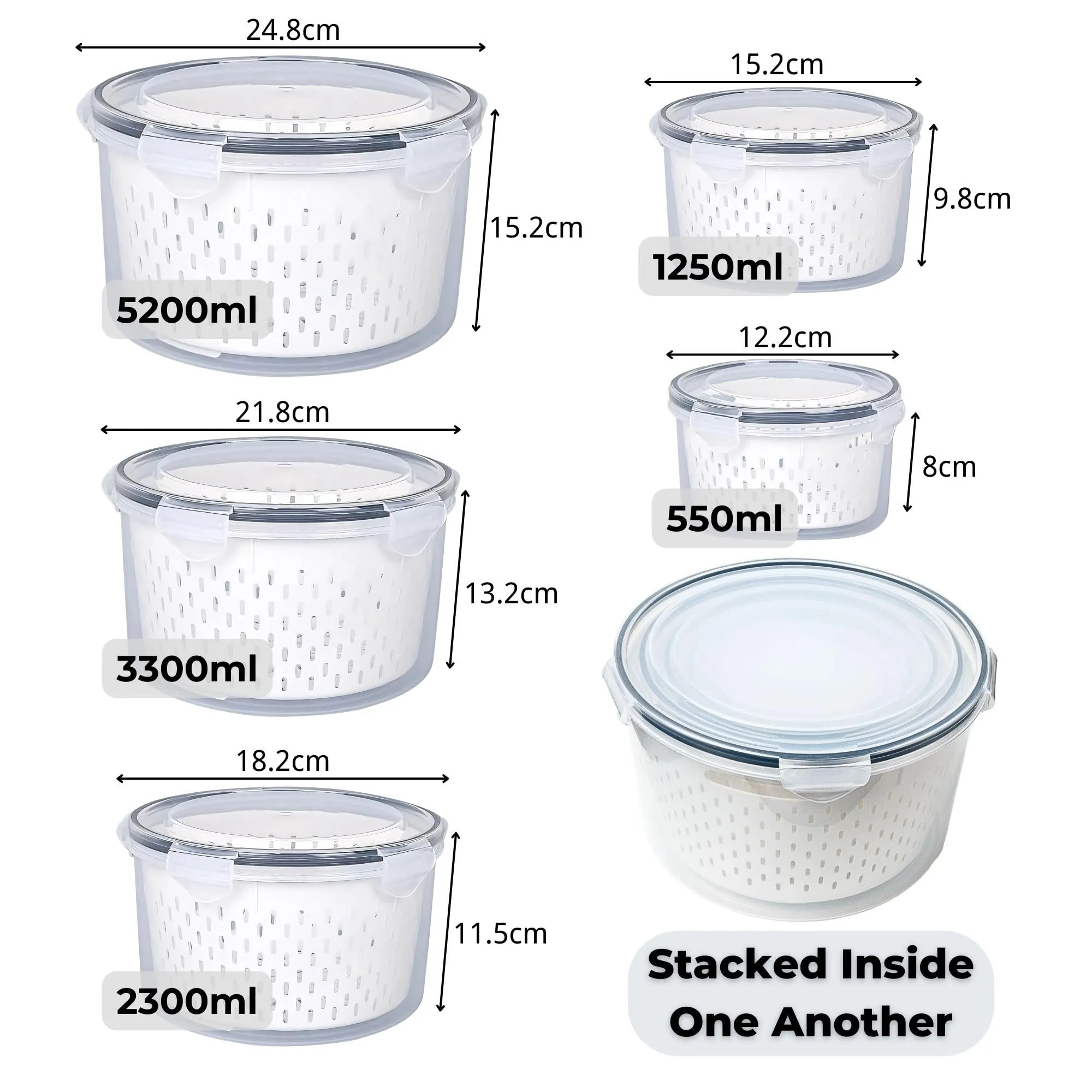 Kuber Industries 20 Pcs Food Containers | Round Storage Box for Fridge | Vegetable Fruit Strainer Basket | Refrigerator Storage Box | Containers With Airtight Lid | HXP00288 | Transparent | Pack of 4
