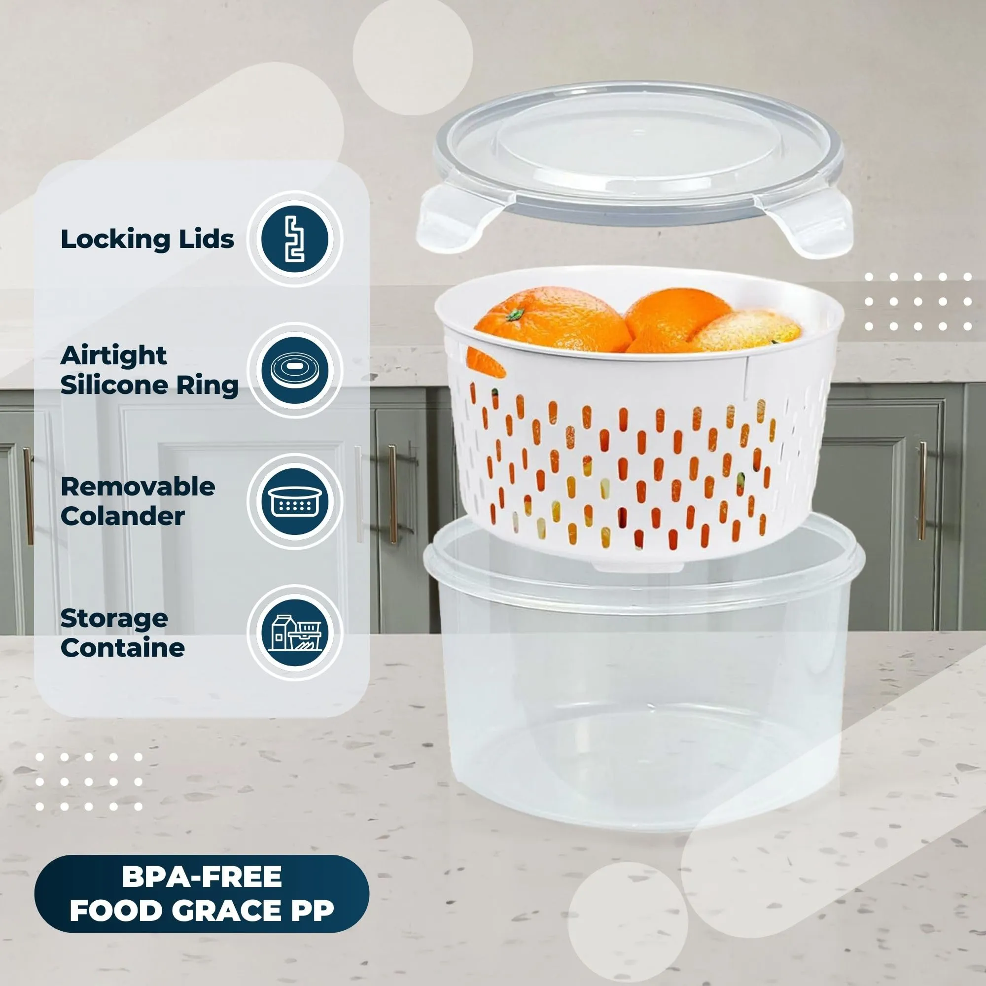 Kuber Industries 20 Pcs Food Containers | Round Storage Box for Fridge | Vegetable Fruit Strainer Basket | Refrigerator Storage Box | Containers With Airtight Lid | HXP00288 | Transparent | Pack of 4