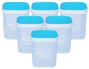 Kuber Industries Check Deisgn Lid Food Grade BPA Free Plastic Kitchen Container Set,1500ml, Set of 6 (Blue)
