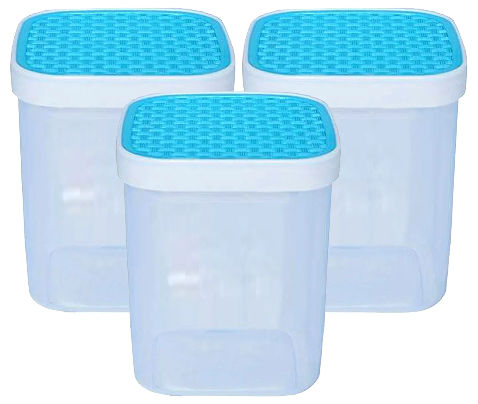 Kuber Industries Check Deisgn Lid Food Grade BPA Free Plastic Kitchen Container Set,1500ml, Set of 6 (Blue)