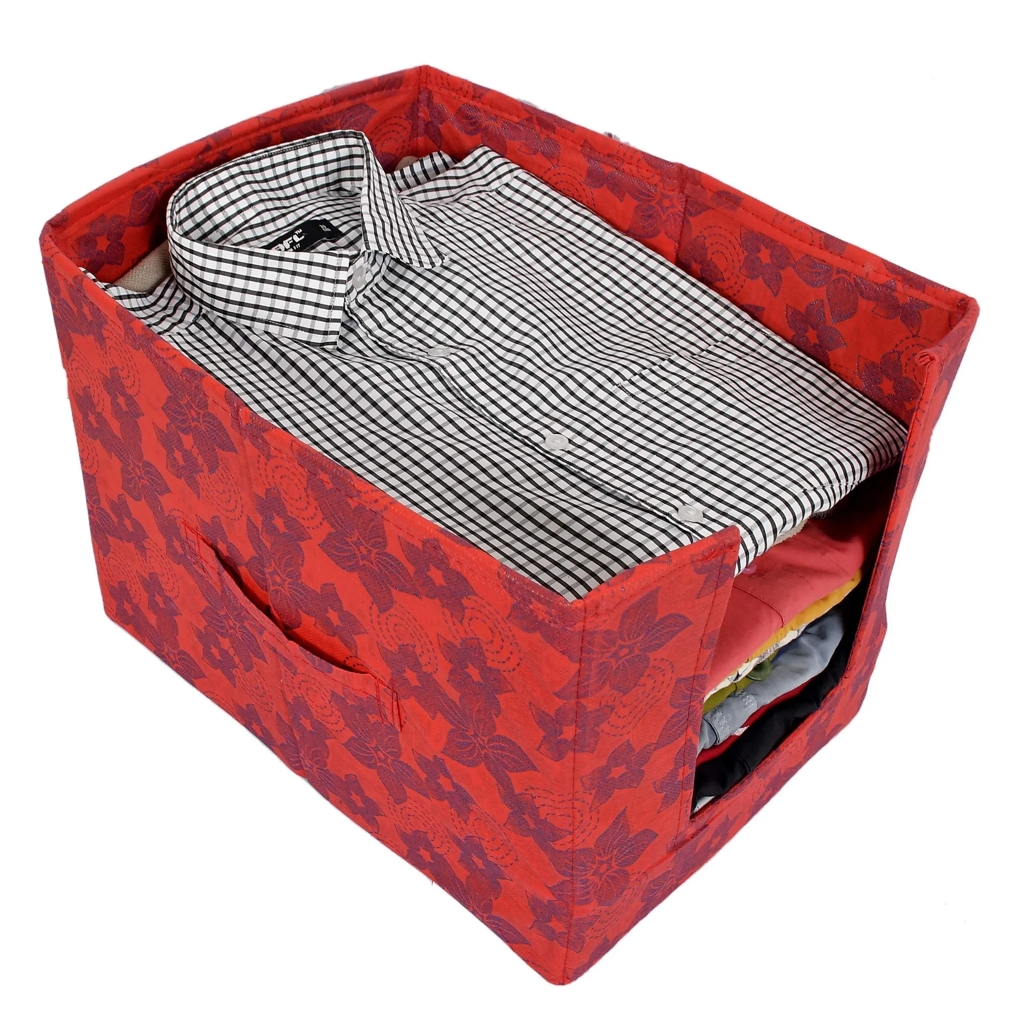 Kuber Industries Metallic Print 2 Pieces Non Woven Shirt Stacker/Shirt Organizer Wardrobe Organizer (Red)-KUBMART1650