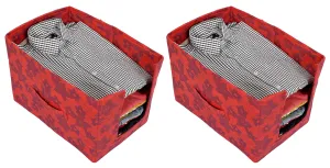 Kuber Industries Metallic Print 2 Pieces Non Woven Shirt Stacker/Shirt Organizer Wardrobe Organizer (Red)-KUBMART1650