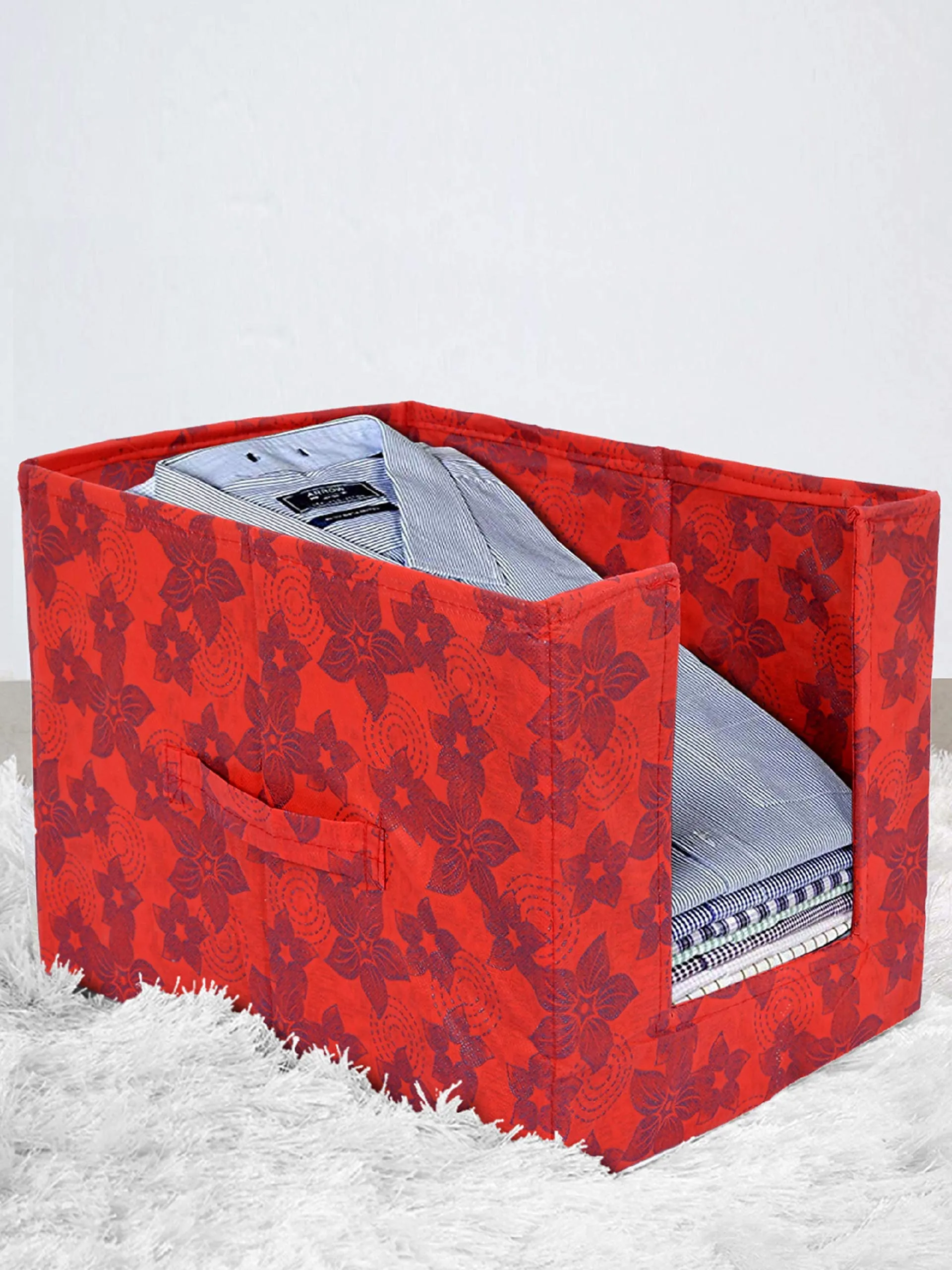 Kuber Industries Metallic Print 2 Pieces Non Woven Shirt Stacker/Shirt Organizer Wardrobe Organizer (Red)-KUBMART1650