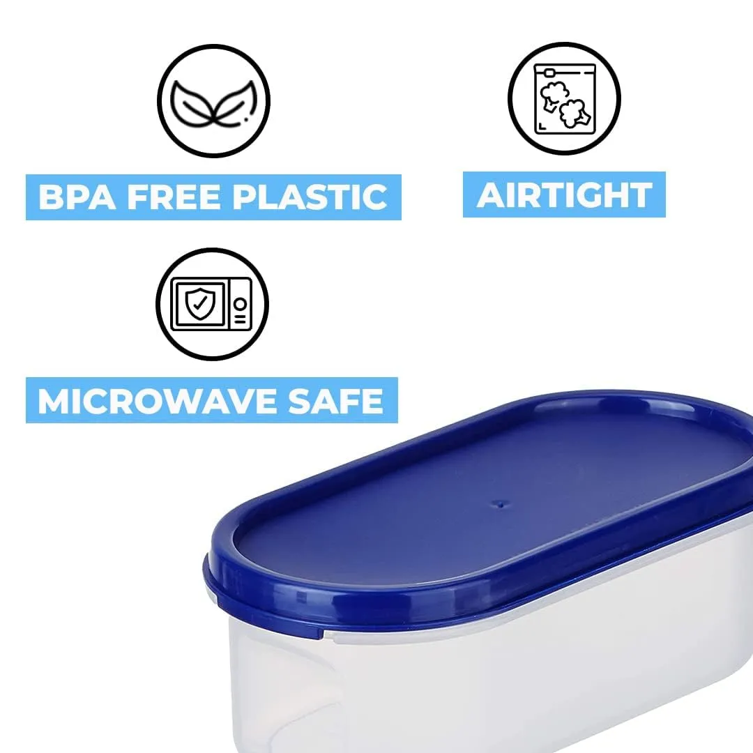 Kuber Industries Plastic Storage Containers With Lid|Set of 4, 500 ml|Airtight, Stackable, Spill-proof, Travel-friendly|Transparent with Blue Lid|For Dry & Wet Food Pickle, Spices,Dryfruits(Pack Of 4)