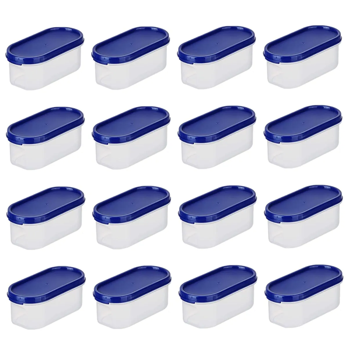 Kuber Industries Plastic Storage Containers With Lid|Set of 4, 500 ml|Airtight, Stackable, Spill-proof, Travel-friendly|Transparent with Blue Lid|For Dry & Wet Food Pickle, Spices,Dryfruits(Pack Of 4)