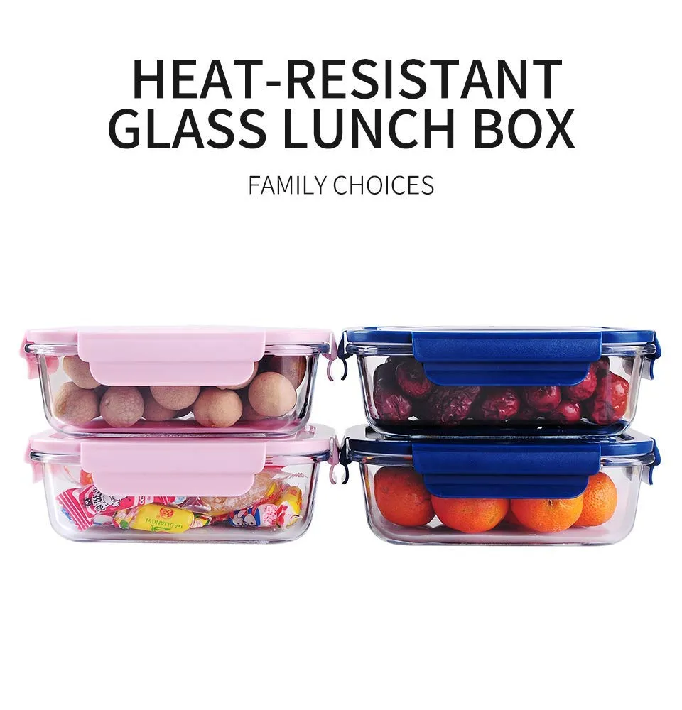 M T BROTHERS Glass Meal Containers Lunch Box with Glass Lid - Pack of (Blue, 4)