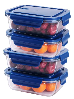 M T BROTHERS Glass Meal Containers Lunch Box with Glass Lid - Pack of (Blue, 4)