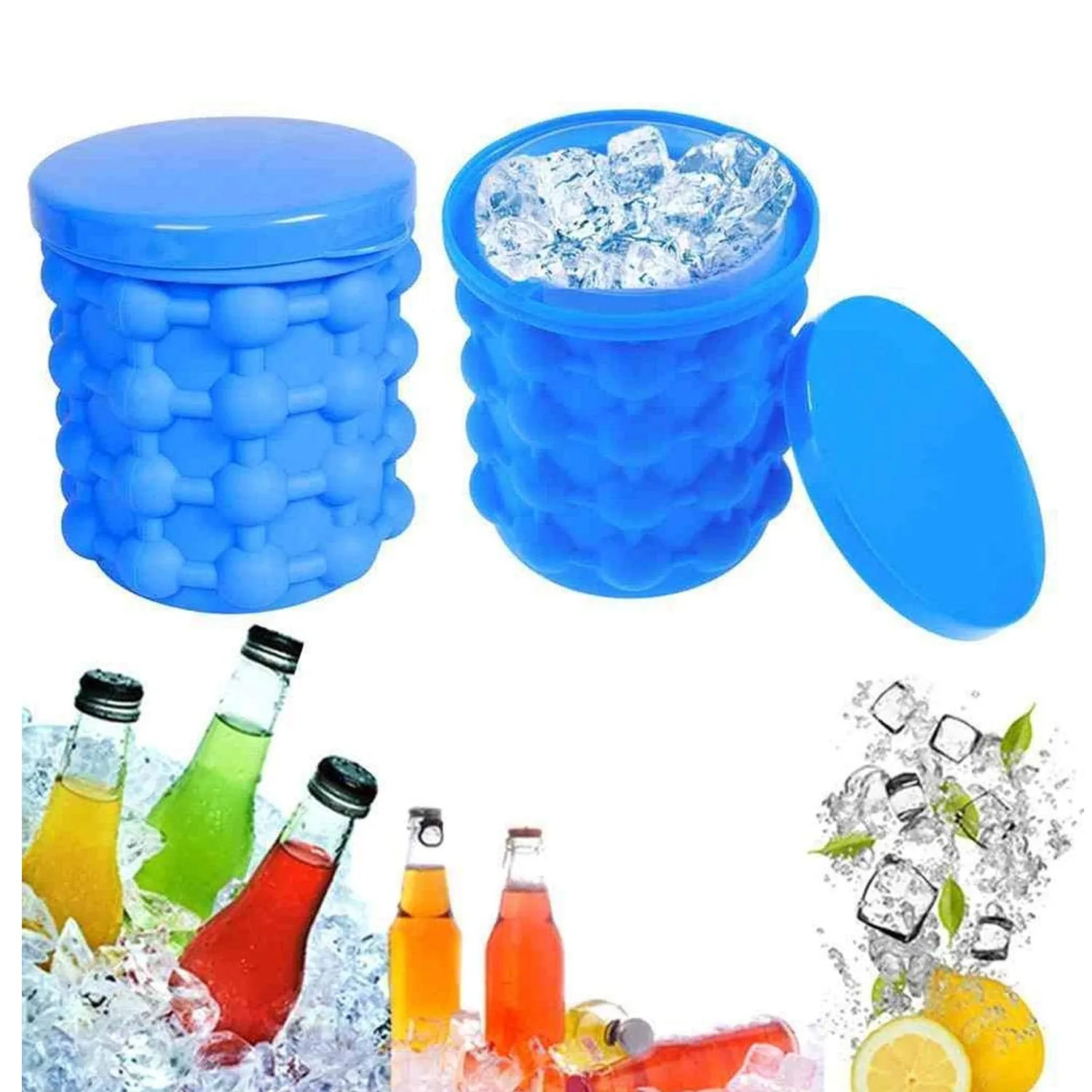 Magic Silicone Ice Cube Maker Genie Space Saving Kitchen Ice Bucket Summer Beach.