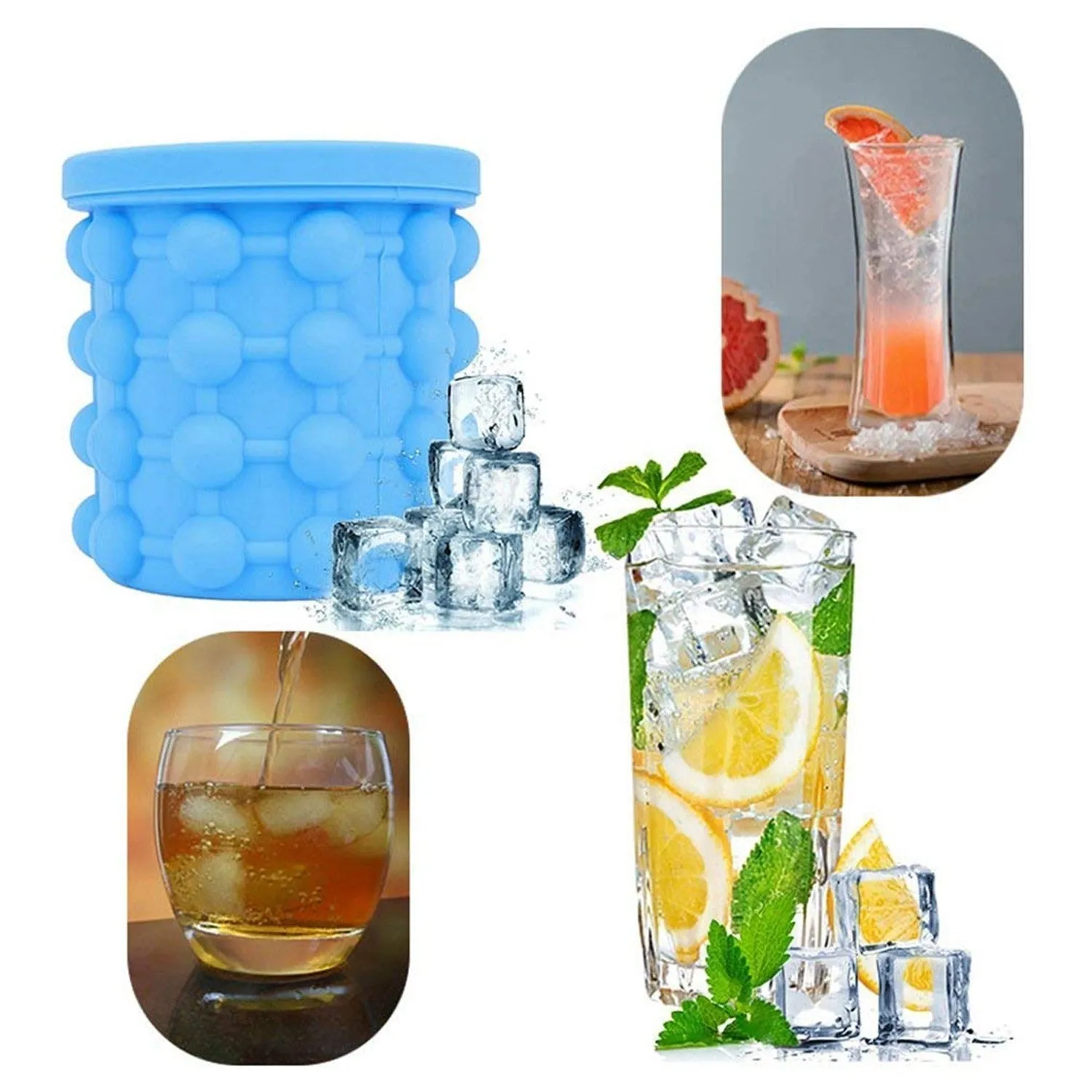 Magic Silicone Ice Cube Maker Genie Space Saving Kitchen Ice Bucket Summer Beach.