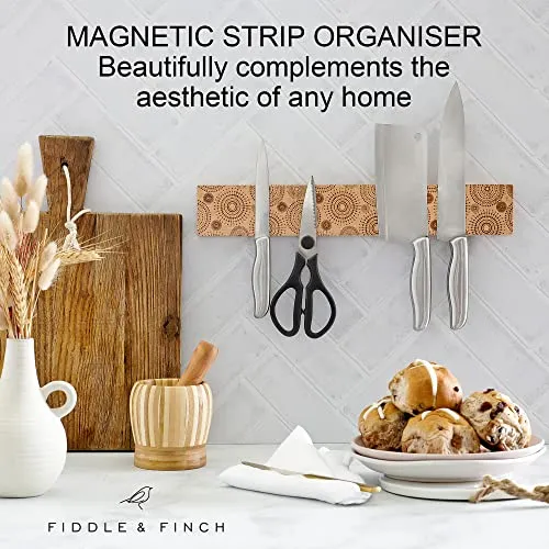 Magnetic Strip Knife Holder – Etched Wood Knife Rack or Bar with Hardware for Hanging & Wall Mounting. – Kitchen Utensil Organizer & Storage by Fiddle & Finch, 16 Inch. Circle Design
